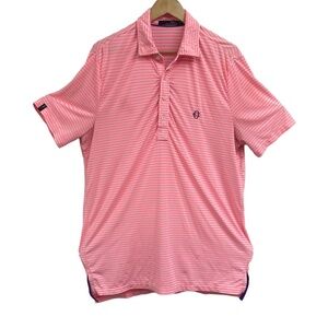 RLX Ralph Lauren Neon Pink Striped‎ Polo Golf Shirt Wicking Medium